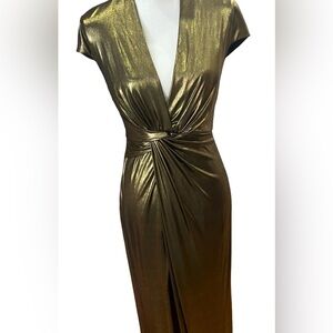 Halston Heritage Shimmering Gold Maxi Dress